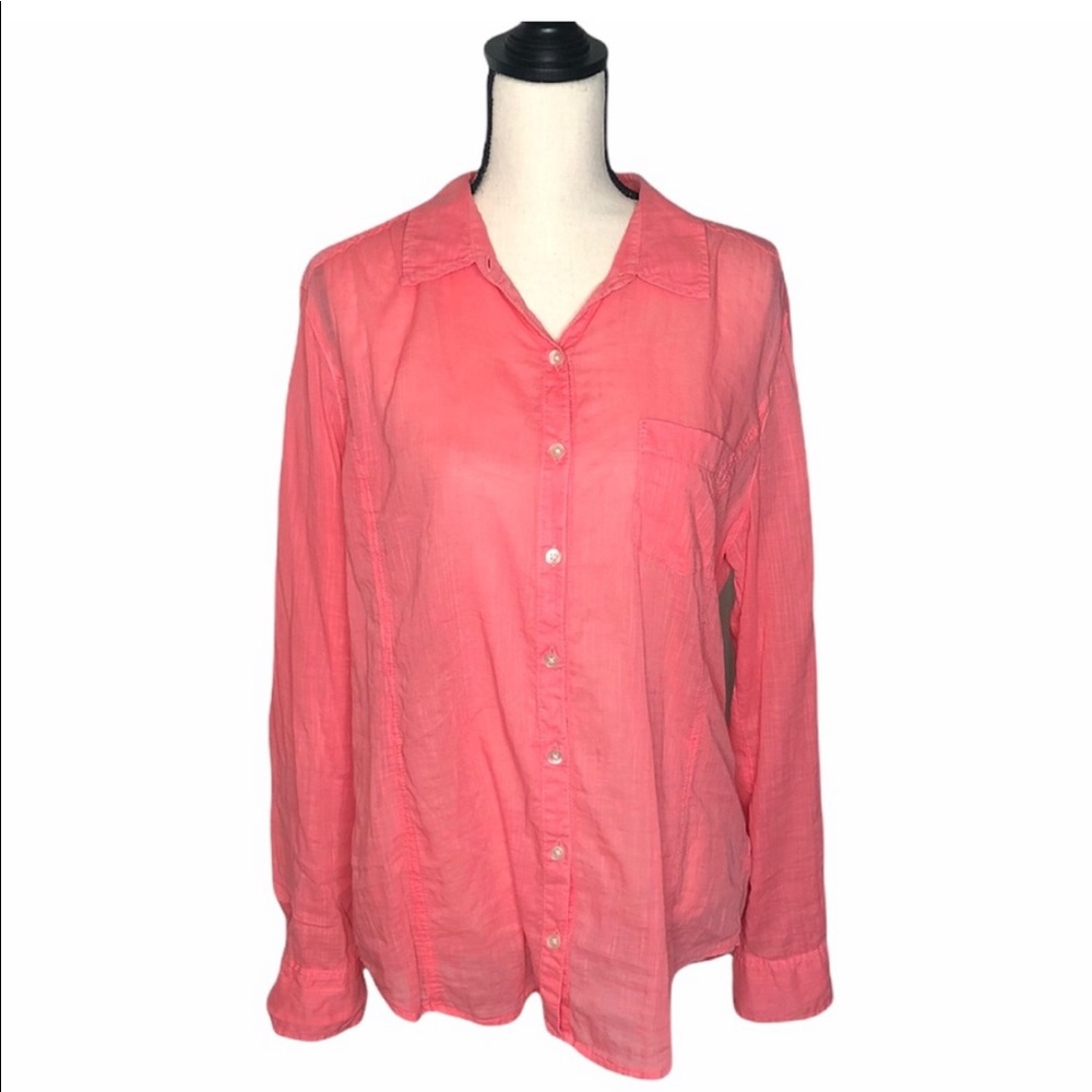 🌈Caslon Salmon Spread Collar Button Down Top Large